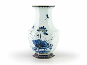 Bình Hoa Minh Long- Lộc Phát Sen Vàng Nền Xanh Ngọc 28cm