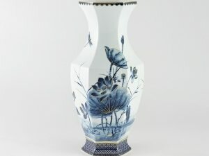 Bình Hoa Minh Long - Lộc Phát Sen Vàng Nền Xanh Ngọc 40cm